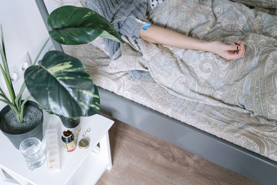 Person resting during recovery at home
